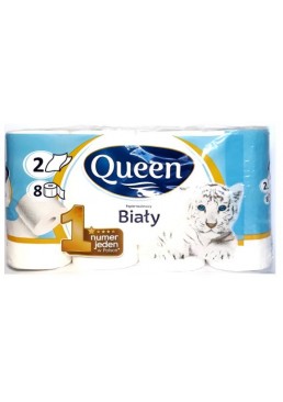 Папір туалетний Queen 2-х шарова біла, 8 рулонів